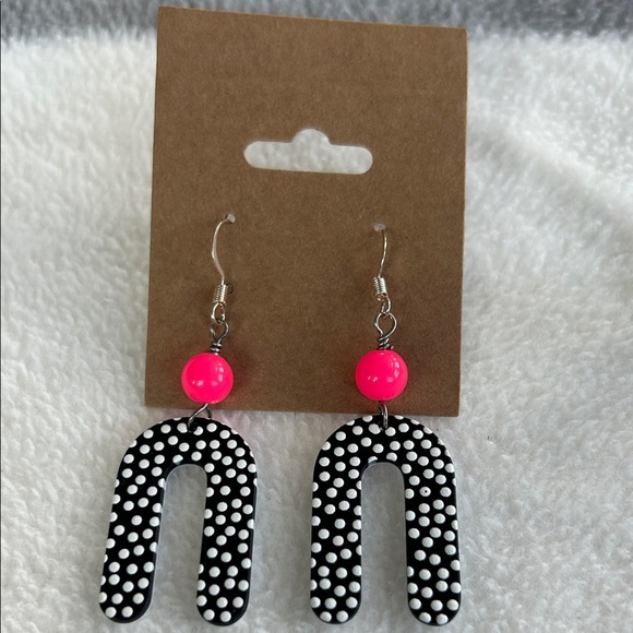 Jewelry - Polka Dot Arch Earrings with Pink Beads